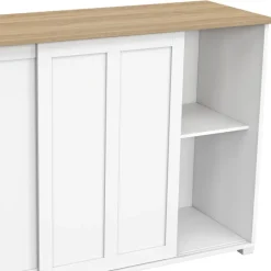 Buffet 100 cm 2 portes coulissantes blanc plateau façon bois