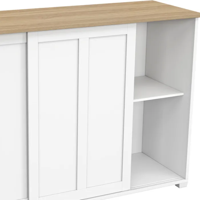 Buffet 100 cm 2 portes coulissantes blanc plateau façon bois