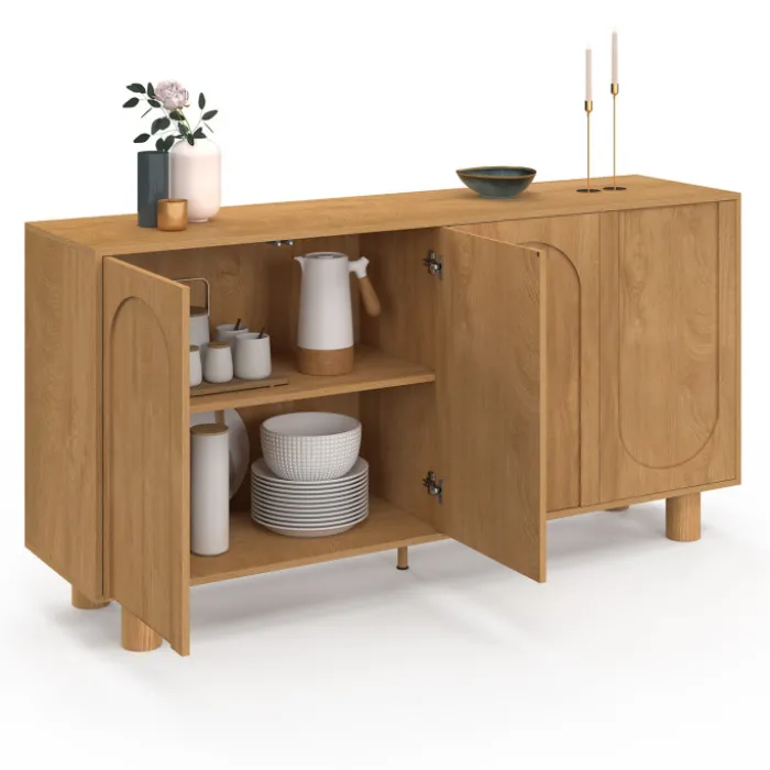 Buffet 160 cm 4 portes design arche bois façon chêne