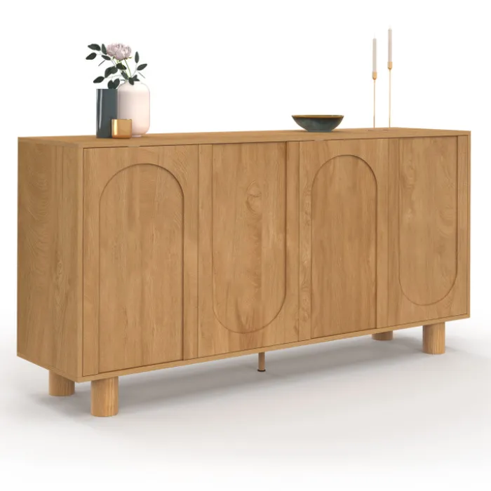 Buffet 160 cm 4 portes design arche bois façon chêne