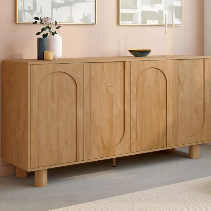 Buffet 160 cm 4 portes design arche bois façon chêne