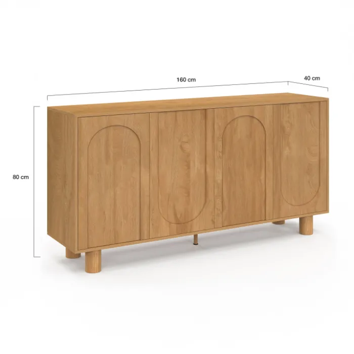 Buffet 160 cm 4 portes design arche bois façon chêne