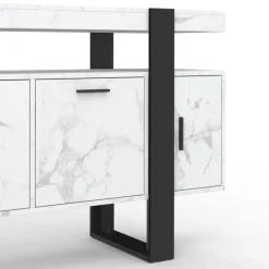 Buffet 140 cm 4 portes effet marbre blanc et noir
