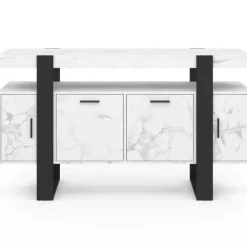 Buffet 140 cm 4 portes effet marbre blanc et noir
