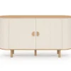 Buffet 140 cm 2 portes effet cannelé beige et bois