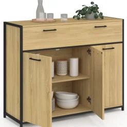 Buffet 100 cm 3 portes et 1 tiroir design industriel