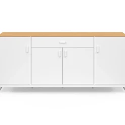 Buffet 180 cm 4 portes et 1 tiroir bois et blanc
