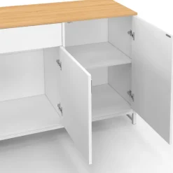 Buffet 180 cm 4 portes et 1 tiroir bois et blanc