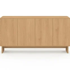 Buffet 160 cm 4 portes façon hêtre design arrondi