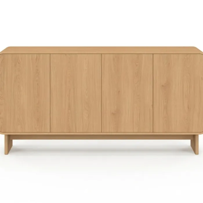 Buffet 160 cm 4 portes façon hêtre design arrondi