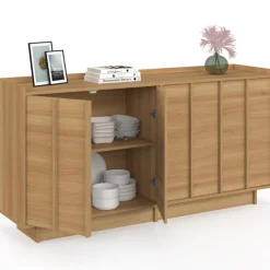 Buffet 160 cm 4 portes façon hêtre design minimaliste