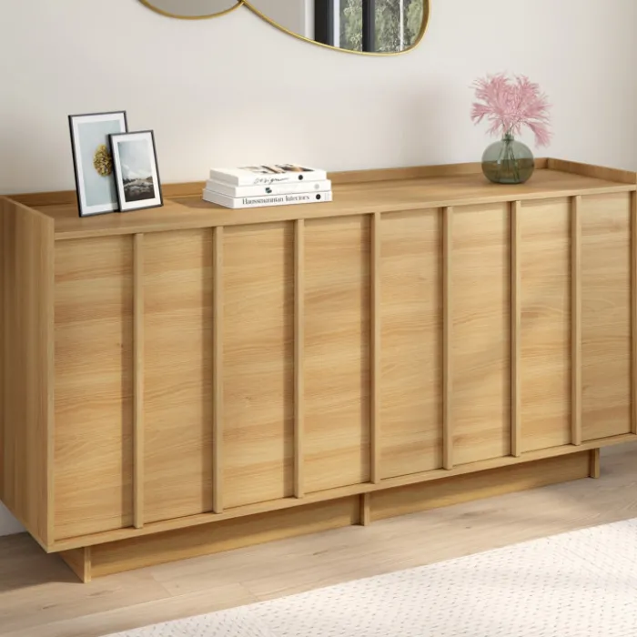 Buffet 160 cm 4 portes façon hêtre design minimaliste