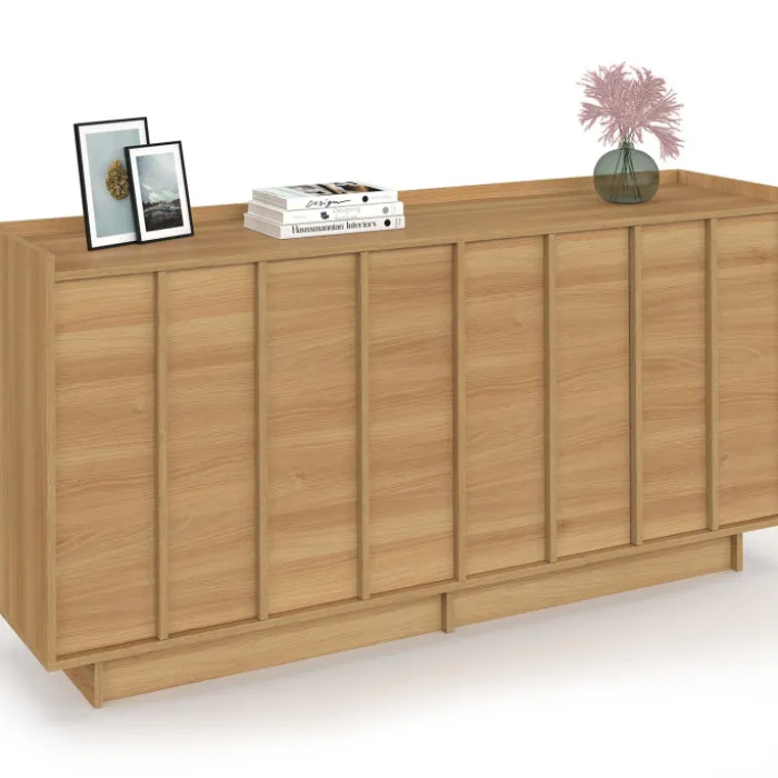 Buffet 160 cm 4 portes façon hêtre design minimaliste