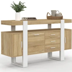 Buffet 140 cm bois et blanc
