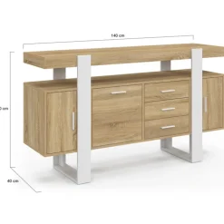 Buffet 140 cm bois et blanc