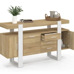 Buffet 140 cm bois et blanc