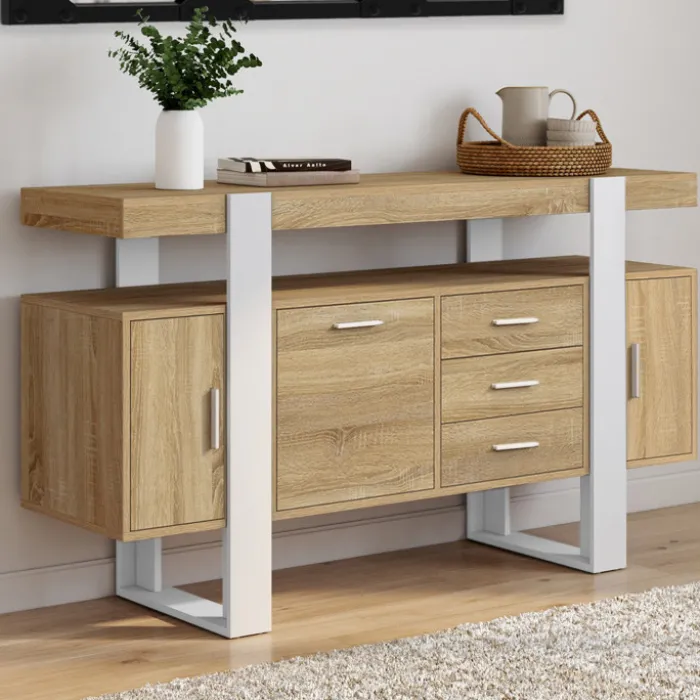 Buffet 140 cm bois et blanc
