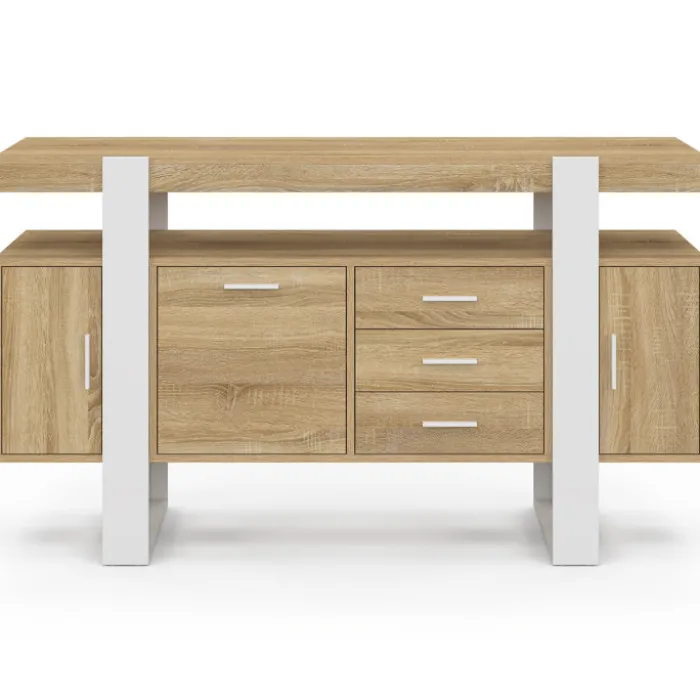 Buffet 140 cm bois et blanc