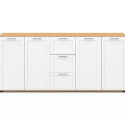 Buffet 180 cm XXL 4 portes avec 3 tiroirs bois et blanc