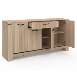 Buffet 4 portes avec tiroir bois clair 160 cm
