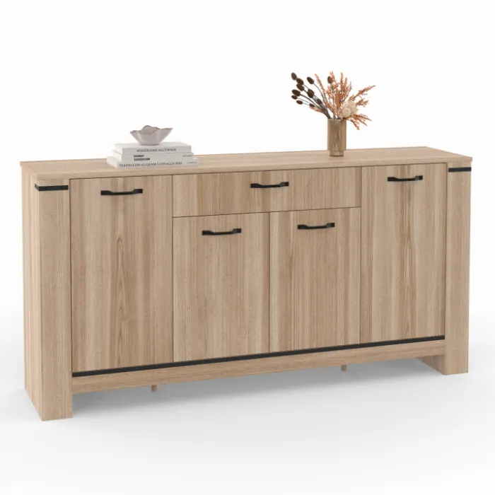 Buffet 4 portes avec tiroir bois clair 160 cm