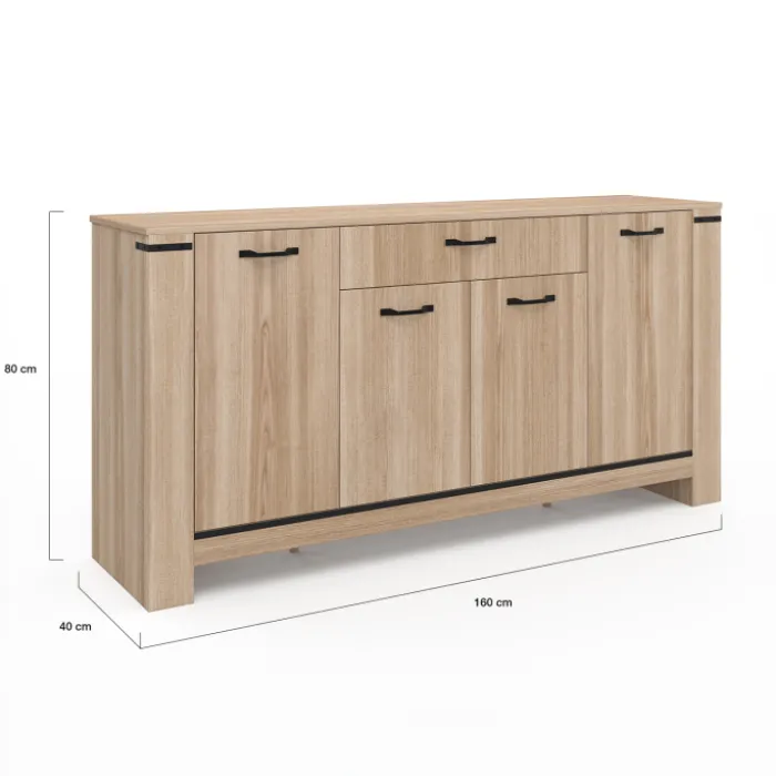 Buffet 4 portes avec tiroir bois clair 160 cm