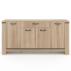 Buffet 4 portes avec tiroir bois clair 160 cm