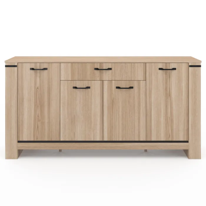 Buffet 4 portes avec tiroir bois clair 160 cm