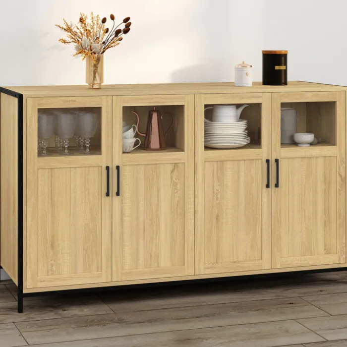 Buffet 4 portes avec vitrines 140cm design industriel