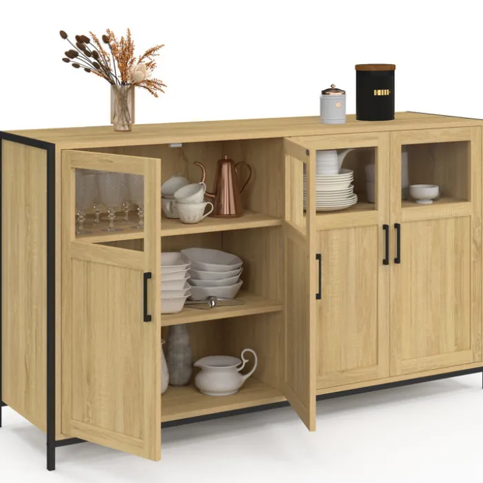 Buffet 4 portes avec vitrines 140cm design industriel