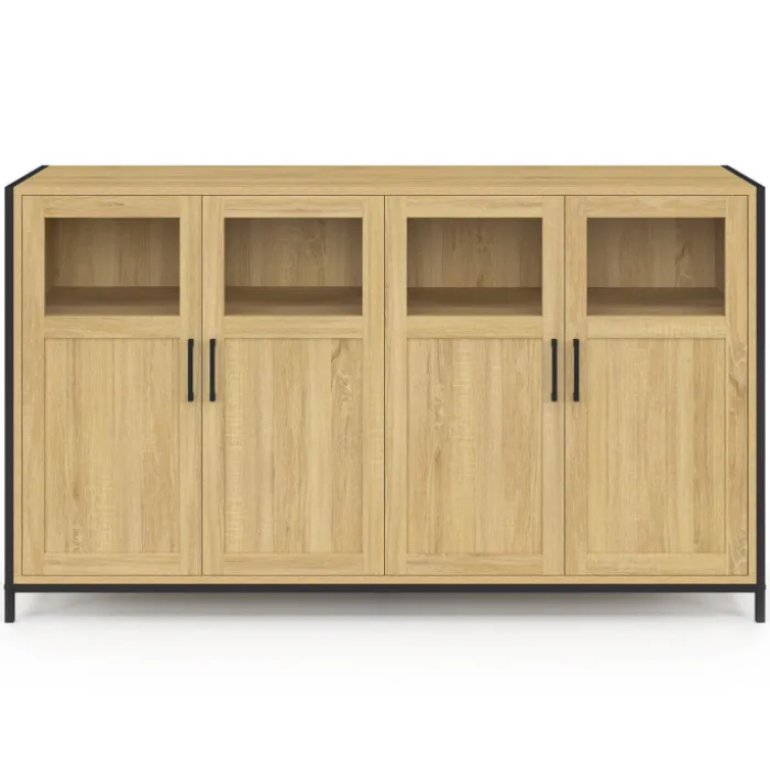 Buffet 4 portes avec vitrines 140cm design industriel