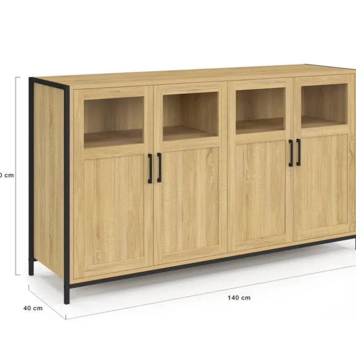 Buffet 4 portes avec vitrines 140cm design industriel