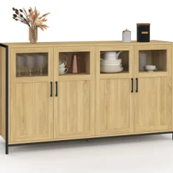 Buffet 4 portes avec vitrines 140cm design industriel