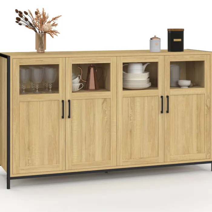 Buffet 4 portes avec vitrines 140cm design industriel