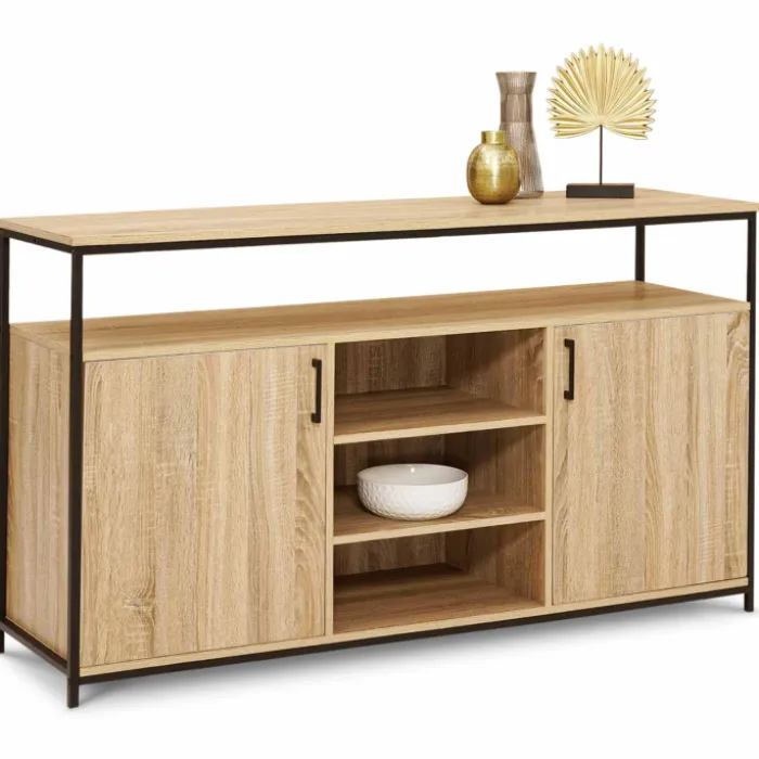 Buffet 2 portes industriel avec 3 étagères 140 cm