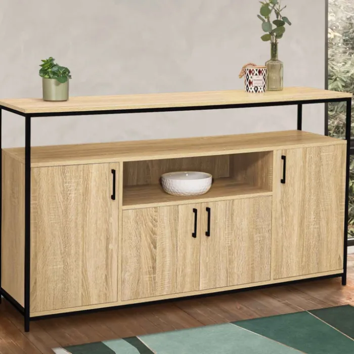 Buffet 4 portes industriel avec niche 140 cm