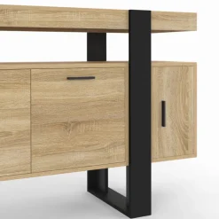 Buffet bas 140 cm bois imitation hêtre et noir 4 portes