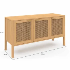 Buffet bas 3 portes avec cannage 110 cm