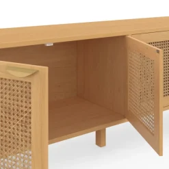 Buffet bas 4 portes bois et cannage 160 cm