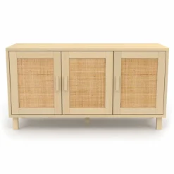 Buffet bas bois et cannage 3 portes