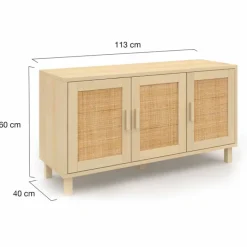 Buffet bas bois et cannage 3 portes