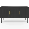 Buffet bas bois noir 110cm 3 portes effet lattes