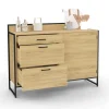 Buffet bas de cuisine 120 cm 3 tiroirs design industriel
