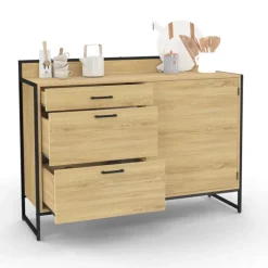Buffet bas de cuisine 120 cm 3 tiroirs design industriel