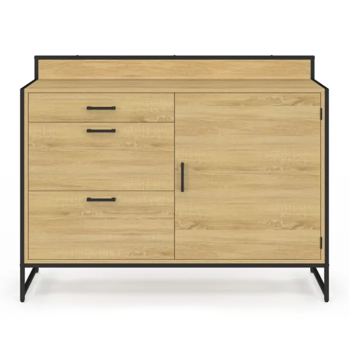 Buffet bas de cuisine 120 cm 3 tiroirs design industriel