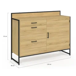 Buffet bas de cuisine 120 cm 3 tiroirs design industriel