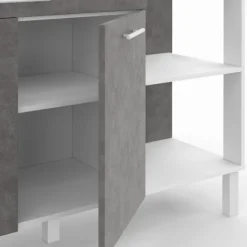 Buffet bas de cuisine blanc 120 cm 2 portes + tiroir effet béton