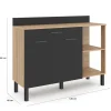 Buffet bas de cuisine bois façon hêtre 120 cm 2 portes + tiroir noir