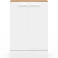 Buffet bas de cuisine H.90 cm avec rangements blanc et bois