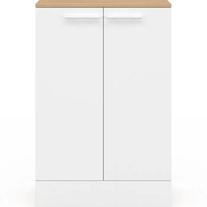 Buffet bas de cuisine H.90 cm avec rangements blanc et bois
